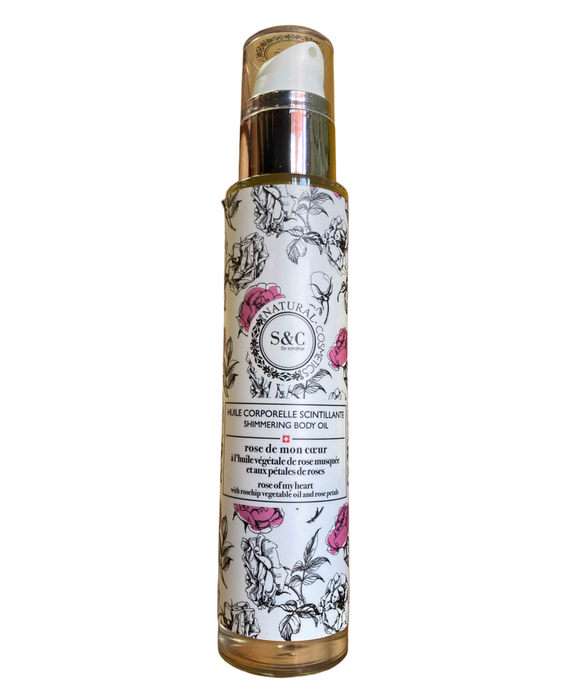 Huile corporelle luxueuse scintillante "Rose de mon Coeur"
